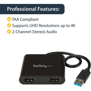StarTech USB 3.0 a HDMI Doble 4K - Adaptador Gráfico